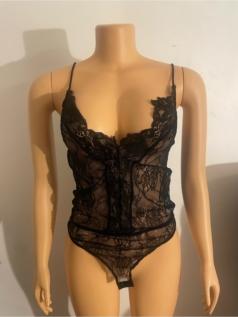 Zara Black Lace Sheer Bodysuit with Spaghetti Straps